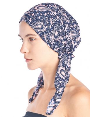 Ashford & Brooks  Women's Pretied Printed Fitted Headscarf Chemo Bandana - Lt Pink Paisley - Fashionable, beautiful and comfortable Pre-tied Fittted Bandana from Ashford & Brooks, No tying skills required- just slip it on and go. Unique printed design to fit your style, elastic back with inner black lining for secure fit. These headscarves are ideal for alopecia and chemotherapy cancer patients because they are easy to use, soft and provide full head coverage.