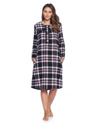 Ashford & Brooks Women's Flannel Plaid Long Sleeve Nightgown - Black/Pink Plaid