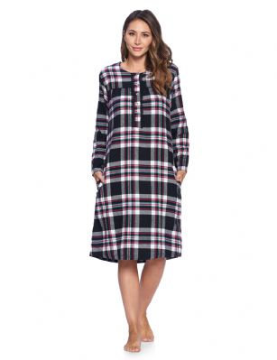 Ashford & Brooks Women's Flannel Plaid Long Sleeve Nightgown - Black/Pink Plaid - Snuggle up in this Elegant Long Sleeve Vintage Classic Flannel Long Button-Down Nightgown Sleep Dress for Women, designed with a roomy relaxed fit making it very easy to put on and take off. The Modest Night Gown Sleep Dress features :Pullover long Sleep Shirt with easy 5 button-down top closure. Long Sleeves with cuffs to keep you warm. Round Neckline with Fancy Lace trim details. 2 Large side seam hand pocketsPleated top with Contrast piping classic finish. Ankle length, shoulder to hem Measures 50" - 53" inches. Easy Care Machine washable Nightgown. The Ashford & Brooks Luxurious Flannel Cotton Blend Fabric, Made with durable ultra-soft 55% Cotton /45% Polyester fabric, is designed to give you that soft and warm touch that feels great against skin, at the same time will Prevent excessive shrinkage, unlike 100% Cotton Flannel. This womens sleepwear sleep lounger house gown is perfect for sleeping, lounging around the House with comfort and style, or as a hospital gown and for surgery recovery. It'll keep you warm and comfortable during the cold winter days yet stylish at the same time. Makes a Excellent Holiday Gift Present Idea for any special women in your life, for any special occasions such as; Mothers Day, Christmas, or Birthdays. 