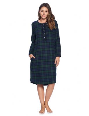 Ashford & Brooks Women's Flannel Plaid Long Sleeve Nightgown - Blackwatch Plaid - Snuggle up in this Elegant Long Sleeve Vintage Classic Flannel Long Button-Down Nightgown Sleep Dress for Women, designed with a roomy relaxed fit making it very easy to put on and take off. The Modest Night Gown Sleep Dress features :Pullover long Sleep Shirt with easy 5 button-down top closure. Long Sleeves with cuffs to keep you warm. Round Neckline with Fancy Lace trim details. 2 Large side seam hand pocketsPleated top with Contrast piping classic finish. Ankle length, shoulder to hem Measures 50" - 53" inches. Easy Care Machine washable Nightgown. The Ashford & Brooks Luxurious Flannel Cotton Blend Fabric, Made with durable ultra-soft 55% Cotton /45% Polyester fabric, is designed to give you that soft and warm touch that feels great against skin, at the same time will Prevent excessive shrinkage, unlike 100% Cotton Flannel. This womens sleepwear sleep lounger house gown is perfect for sleeping, lounging around the House with comfort and style, or as a hospital gown and for surgery recovery. It'll keep you warm and comfortable during the cold winter days yet stylish at the same time. Makes a Excellent Holiday Gift Present Idea for any special women in your life, for any special occasions such as; Mothers Day, Christmas, or Birthdays. 