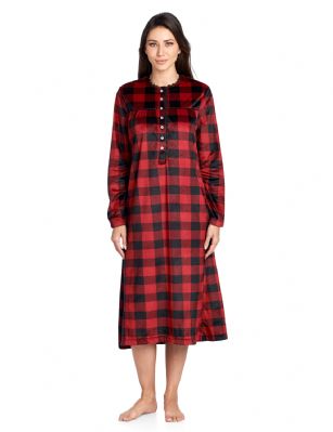 Ashford & Brooks Women's Mink Fleece Long Sleeve Nightgown - Red Buffalo Check - This Ashford & Brooks womens Mink-Fleece Long Sleeve Long Nightgown offered in beautiful prints and patterns is made of Premium lightweight ultra-soft non-irritating Micro mink fleece fabric, that feels super soft against the skin and will keep you warm, cozy and comfy but not hot, yet stylish at the same time. The Modest Night dress features: Long sleeves with elastic cuffs, Lace Trim Round neck, Contrast piping and pleated top, easy 7 button closure, 2 side seam pockets and Ankle length Measures approx. 50" inches from shoulder to hem. A comfortable loose fit style perfect for sleeping, relax in or lounge around the house. It makes a great Mothers Day, Holiday Gift for any woman! She will sure love it!!!