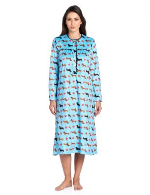 Ashford & Brooks Women's Mink Fleece Long Sleeve Nightgown - Turquoise Dog Love - This Ashford & Brooks womens Mink-Fleece Long Sleeve Long Nightgown offered in beautiful prints and patterns is made of Premium lightweight ultra-soft non-irritating Micro mink fleece fabric, that feels super soft against the skin and will keep you warm, cozy and comfy but not hot, yet stylish at the same time. The Modest Night dress features: Long sleeves with elastic cuffs, Lace Trim Round neck, Contrast piping and pleated top, easy 7 button closure, 2 side seam pockets and Ankle length Measures approx. 50" inches from shoulder to hem. A comfortable loose fit style perfect for sleeping, relax in or lounge around the house. It makes a great Mothers Day, Holiday Gift for any woman! She will sure love it!!!