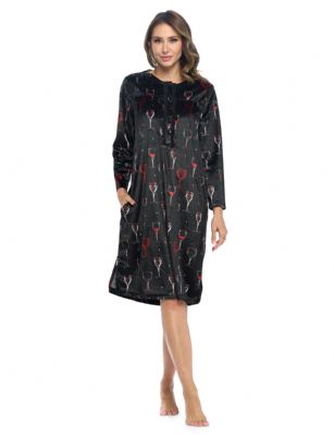 Ashford & Brooks Women's Mink Fleece Long Sleeve Nightgown - Black Wine - This Ashford & Brooks womens Mink-Fleece Long Sleeve Long Nightgown offered in beautiful prints and patterns is made of Premium lightweight ultra-soft non-irritating Micro mink fleece fabric, that feels super soft against the skin and will keep you warm, cozy and comfy but not hot, yet stylish at the same time. The Modest Night dress features: Long sleeves with elastic cuffs, Lace Trim Round neck, Contrast piping and pleated top, easy 7 button closure, 2 side seam pockets and Ankle length Measures approx. 50" inches from shoulder to hem. A comfortable loose fit style perfect for sleeping, relax in or lounge around the house. It makes a great Mothers Day, Holiday Gift for any woman! She will sure love it!!!