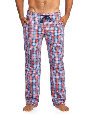 Balanced Tech Men's Woven Sleep Lounge Pajama Pants - Blue/Red - These Men's Classic Cotton Blend Woven Pajama bottoms Sleepwear Pants from Balanced Tech is made from a lightweight soft 60% Cotton/40% Polyester Woven fabric. Wear it as a layering piece, to workout, around the house or to sleep in comfort! Pant features; Comfortable covered inner elastic waistband for a more custom fit with contrast color drawstring, two side seam pockets, concealed functional button fly, tag-less labeling and logo detail, approx. 30" Inseam length. Loose and roomy fit to ensure maximum comfort and plenty of room to ease while lounging and sleeping, itll keep you cool and comfortable throughout the night. About the Brand - Balanced Tech designed in USA, is an activewear brand that infuses technology, driven by the latest trends with style and comfort for everyday goals and challenges. Whether you are working up a serious sweat or hanging out on a Sunday, you can always look and feel great with Balanced Tech!
