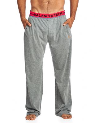 Balanced Tech Men's Solid Cotton Knit Pajama Lounge Pants - Medium Heather Grey/Red - From lounging around the house to curling up in bed, These Men's Cotton Pajama Lounge Pants from Balanced Tech is made out of a lightweight cozy 100% Cotton jersey knit fabric featuring; Two side pockets, tag-less labeling, contrast bright colored signature comfortable elastic waistband, approx. 32" Inseam length, and a relaxed, roomy fit to ensure maximum comfort and plenty of room to ease while lounging and sleeping.
