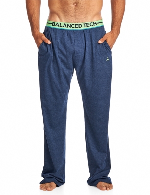Balanced Tech Men's Solid Cotton Knit Pajama Lounge Pants - Navy Heather/Green - From lounging around the house to curling up in bed, These Men's Cotton Pajama Lounge Pants from Balanced Tech is made out of a lightweight cozy 100% Cotton jersey knit fabric featuring; Two side pockets, tag-less labeling, contrast bright colored signature comfortable elastic waistband, approx. 32" Inseam length, and a relaxed, roomy fit to ensure maximum comfort and plenty of room to ease while lounging and sleeping.
