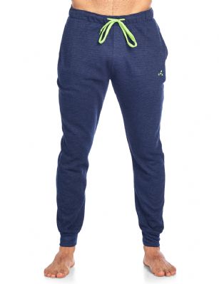 Balanced Tech Men's Jersey Knit Jogger Lounge Pants - Ottoman Ribbed Navy Heather - The Balanced Tech Men's Jersey Knit Sweatpants blends style with comfort. Constructed from lightweight 60% Cotton/ 40% Polyester fabric that's super soft and comfortable, it's a must to have in any active lounge wardrobe! Wear it as a layering piece, to workout, around the house or to sleep in. This easy lounge jogger takes comfort to the next level. Featuring elasticized waist with contrast color drawstring, 2 side pockets, cuffed ankles, tag-less construction, non-functional fly and logo detail. Pant measures: Approx. 29" to 30" inch inseam, varies according to size. Stretch construction improves mobility while maintaining its shape. It'll keep you cool and comfortable throughout.About the Brand - Balanced Tech designed in USA, is an activewear brand that infuses technology, Driven by the latest trends with style and comfort for everyday goals and challenges. Whether you are working up a serious sweat or hanging out on a Sunday, you can always look and feel great with Balanced Tech!