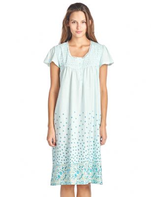 Casual Nights Women's Smocked Floral Short Sleeve Nightgown - Green - Please use our size chart to determine which size will fit you best, if your measurements fall between two sizes we recommend ordering a larger size as most people prefer their sleepwear a little looser.Medium: Measures US Size 68, Chests/Bust 35-36"Large: Measures US Size 10-12, Chests/Bust 37-39"X-Large: Measures US Size 14-16, Chests/Bust 39.5-41"XX-Large: Measures US Size 16-18, Chests/Bust 42-44"3X-Large: Measures US Size 18W-20W, Chests/Bust 46-48"4X-Large: Measures US Size 22W-24W, Chests/Bust 50-52"This Smocked Knit Short Sleeve Nightgown from Casual Nights sleepwear is Soft and lightweight in a feminine border floral pattern with beautiful fancy smocked and lace detail, Sleep dress Features 5 Button closure, short cap sleeves. Gown measures 40" from shoulder to hem. A comfortable fit perfect for gifts, sleeping or as a gown to lounge around as a house-dress. Beautiful enough for special occasions, yet comfortable enough for every day. 