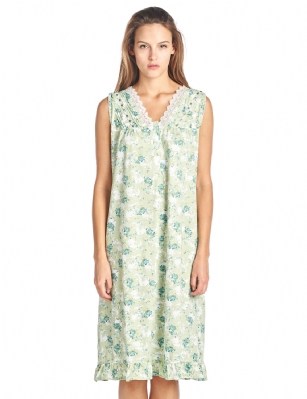 Casual Nights Women's Sleeveless Floral Lace and Ribbon Nightgown - Green - Size recommendation: Size Medium (2-4) Large (6-8) X-Large (10-12) XX-Large (14-16), Order one size up For a more Relaxed FitHit the sack in total comfort with this Soft and lightweight KnitNightgownin a funfloralpattern, Features5 Button closure, V-neck,Approximately 40" from shoulder to hem, sleevesless,detailed with ruffled bottom, lace and bright ribbon for an extra feminine touch. A comfortable fit perfect for sleeping or lounging around.