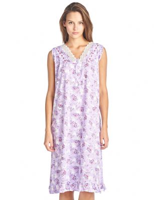Casual Nights Women's Sleeveless Floral Lace and Ribbon Nightgown - Purple - Size recommendation: Size Medium (2-4) Large (6-8) X-Large (10-12) XX-Large (14-16), Order one size up For a more Relaxed FitHit the sack in total comfort with this Soft and lightweight KnitNightgownin a funfloralpattern, Features5 Button closure, V-neck,Approximately 40" from shoulder to hem, sleevesless,detailed with ruffled bottom, lace and bright ribbon for an extra feminine touch. A comfortable fit perfect for sleeping or lounging around.