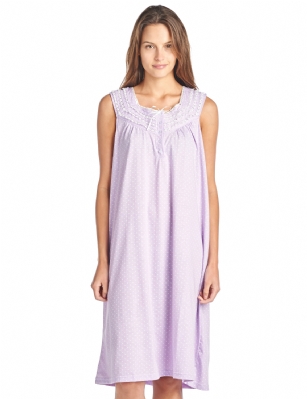 Casual Nights Women's Fancy Lace Trim Sleeveless Nightgown - Dot Purple - Please use this size chart to determine which size will fit you best, if your measurements fall between two sizes we recommend ordering a larger size as most people prefer their sleepwear a little looser. Medium: Measures US Size 68, Chests/Bust 35-36" Large: Measures US Size 10-12, Chests/Bust 37-38" X-Large: Measures US Size 12-14, Chests/Bust 38.5-40" XX-Large: Measures US Size 16-18, Chests/Bust 41.5-43" Hit the sack in total comfort with this Soft and lightweight Knit Night Gown from Casual Nights in fun floral, stripe, and dot patterns. Sleeveless Nightshirt features: 5 Button closure, square neck, detailed with lace and ribbon for an extra feminine touch. Approximately 40" from shoulder to hem. A comfortable fit perfect for sleeping or lounging around the house as a day dress. 