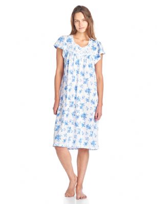 Casual Nights Women's Cotton Short Sleeve Sleep Dress Nightshirt - Blue - Please use this size chart to determine which size will fit you best, if your measurements fall between two sizes we recommend ordering a larger size as most people prefer their sleepwear a little looser. Medium: Measures US Size 68, Chests/Bust 35-36" Large: Measures US Size 10-12, Chests/Bust 37-38" X-Large: Measures US Size 12-14, Chests/Bust 38.5-40" XX-Large: Measures US Size 16-18, Chests/Bust 41.5-43" This fresh and Feminine Pullover Nightshirt from Casual Nights Lounge and sleepwear Collection, designed in floral pretty print. Features: short sleeves, round neck, lace and ribbon accented at yolk, 5 button closure, approx. 40 length, the lightweight 100% cotton fabric sets this sleep dress apart from the rest, youll love slipping on and feel comfortable to wear around the house or to sleep in. 