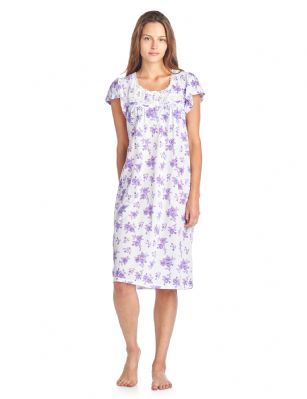 Casual Nights Women's Cotton Short Sleeve Sleep Dress Nightshirt - Purple - Please use this size chart to determine which size will fit you best, if your measurements fall between two sizes we recommend ordering a larger size as most people prefer their sleepwear a little looser. Medium: Measures US Size 68, Chests/Bust 35-36" Large: Measures US Size 10-12, Chests/Bust 37-38" X-Large: Measures US Size 12-14, Chests/Bust 38.5-40" XX-Large: Measures US Size 16-18, Chests/Bust 41.5-43" This fresh and Feminine Pullover Nightshirt from Casual Nights Lounge and sleepwear Collection, designed in floral pretty print. Features: short sleeves, round neck, lace and ribbon accented at yolk, 5 button closure, approx. 40 length, the lightweight 100% cotton fabric sets this sleep dress apart from the rest, youll love slipping on and feel comfortable to wear around the house or to sleep in. 