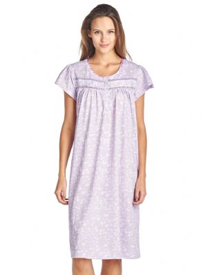 Casual Nights Women's Short Sleeve Floral And Lace Nightgown - Purple - Please use our size chart to determine which size will fit you best, if your measurements fall between two sizes we recommend ordering a larger size as most people prefer their sleepwear a little looser. Medium: Measures US Size 68, Chests/Bust 35-36"Large: Measures US Size 10-12, Chests/Bust 37-39"X-Large: Measures US Size 14-16, Chests/Bust 39.5-41"XX-Large: Measures US Size 16-18, Chests/Bust 42-44"3X-Large: Measures US Size 18W-20W, Chests/Bust 46-48"4X-Large: Measures US Size 22W-24W, Chests/Bust 50-52"This knitted Short Sleeve Nightgown sleepwear from Casual Nights is Soft and lightweight in a feminine floral pattern, Sleep dress Features 5 Button closure, short cap sleeves, detailed with lace, Satin Ribbon for an extra fancy touch. Gown measures 40" from shoulder to hem. A comfortable fit perfect for sleeping or lounge around as a house-dress. Beautiful enough for special occasions, yet comfortable enough for every day. 