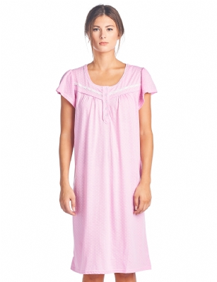 Casual Nights Women's Short Sleeve Polka Dot And Lace Nightgown - Pink - Please use our size chart to determine which size will fit you best, if your measurements fall between two sizes we recommend ordering a larger size as most people prefer their sleepwear a little looser. Medium: Measures US Size 4-6, Chests/Bust 34"-35"Large: Measures US Size 8-10, Chests/Bust 36-37"X-Large: Measures US Size 12-14, Chests/Bust 39-41"XX-Large: Measures US Size 16-18, Chests/Bust 41.5-43"This knitted Short Sleeve Nightgown sleepwear from Casual Nights is Soft and lightweight in a feminine polka dot pattern, Sleep dress Features 5 Button closure, short cap sleeves, detailed with lace, checked ribbon and trimming for an extra fancy touch. Gown measures 40" from shoulder to hem. A comfortable fit perfect for sleeping or lounge around as a house-dress. Beautiful enough for special occasions, yet comfortable enough for every day. 