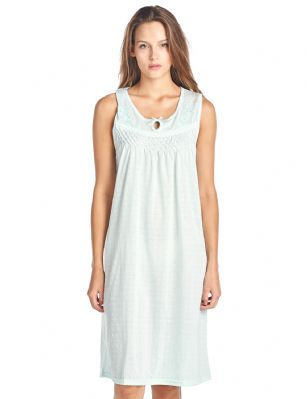Casual Nights Women's Sleeveless Embroidered Pointelle Nightgown - Green - Size recommendation: Size Medium (4-6) Large (8-10) X-Large (12-14) XX-Large (16-18), Order one size up For a more Relaxed FitHit the sack in total comfort with this Soft and lightweightCotton BlendNightgown, Featuresround neck,Approximately 38" from shoulder to hem, sleeveless, has a keyhole neckline, embroidery lace and pretty smocking on the yoke for an extra feminine touch. A comfortable fit perfect for sleeping or lounging around.