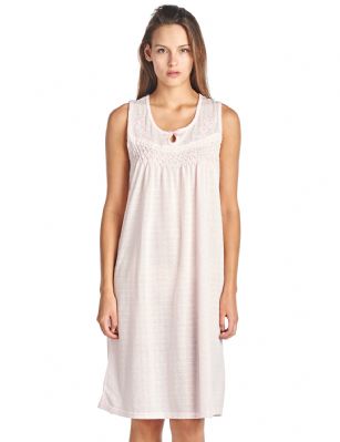 Casual Nights Women's Sleeveless Embroidered Pointelle Nightgown - Pink - Size recommendation: Size Medium (4-6) Large (8-10) X-Large (12-14) XX-Large (16-18), Order one size up For a more Relaxed FitHit the sack in total comfort with this Soft and lightweightCotton BlendNightgown, Featuresround neck,Approximately 38" from shoulder to hem, sleeveless, has a keyhole neckline, embroidery lace and pretty smocking on the yoke for an extra feminine touch. A comfortable fit perfect for sleeping or lounging around.