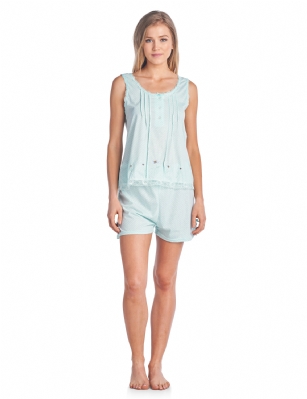 Casual Nights Women's Sleeveless Tank and Pajama Shorts Set - Green - Size Recommendations: Medium: (0-2) Large: (4-6) X-Large: (8-10) XX-Large: (12-14), For a more Relaxed Fit Order one size up Hit the sack in total comfort with these Soft and lightweight Knit Tank Top Short Pajamas From Casual Nights in a fun Dotted pattern, Shorts has an elastic waist and drawstring for comfort, Shirt Features Scoop Neck, 3 Button closure, Embroidery, lace Trim and flattering pin-tuck details. A comfortable straight fit perfect for sleeping or lounging around.