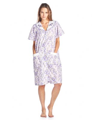 Casual Nights Women's Woven Snap-Front Lounger House Dress - Purple - Please use this size chart to determine which size will fit you best, if your measurements fall between two sizes we recommend ordering a larger size as most people prefer their sleepwear a little looser. Medium: Measures US Size 68, Chests/Bust 35-36" Large: Measures US Size 10-12, Chests/Bust 37-38" X-Large: Measures US Size 12-14, Chests/Bust 38.5-41" XX-Large: Measures US Size 16-18, Chests/Bust 41.5-44" XXX-Large: Measures US Size 18-20, Chests/Bust 44.5-46"This fresh and Feminine Short Sleeve Housecoat Duster from Casual Nights Lounge and Sleepwear Collection, designed in floral pretty print. Features: 60% Cotton, 40% Polyester Woven constructions, V-neckline, scalloped trim and embroidery applique, 2 handy pockets, hits above the knee approx. 38 length, easy snap front closure sets this muumuu lounger apart from the rest, youll love slipping it on and feel comfortable to wear around the house as day dress or to sleep in.