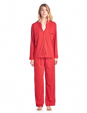 Casual Nights Women's Long Sleeve Floral Lace Trim Pajama Set - Red - Size recommendation: Size Medium (4-6) Large (8-10) X-Large (12-14) XX-Large (16-18), Order one size up For a more Relaxed FitHit the sack in total comfort with these Soft and lightweight cotton blend Pajamas in a fun dot pattern elevates the coziest pajamas you'll ever own from basic to blissful, Pant has an elastic drawstring waist for easy pull on, inseam length approximately 30", Shirt Features: Long Sleeves, V-neck, open pocket, Button closure, Lace and ribbon Trim for the extra feminine touch. A comfortable straight fit perfect for sleeping or lounging around