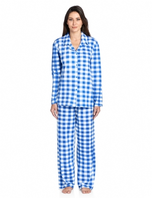 Casual Nights Women's Long Sleeve Rayon Button Down Pajama Set - Royal Blue Plaid - Please use our size chart to determine which size will fit you best, if your measurements fall between two sizes we recommend ordering a larger size as most people prefer their sleepwear a little looser.Medium: Measures US Size 8-10, Chests/Bust 36-38" Large: Measures US Size 12-14, Chests/Bust 38.5-40" X-Large: Measures US Size 16-18, Chests/Bust 41.5-42" XX-Large: Measures US Size 18-20, Chests/Bust 43-45"Soft and lightweight Rayon Knit Pajamas in a fun prints and patterns, coziest pajamas you'll ever own. Features Button down closure with notch collar, matching easy pull on pajama pants with elastic waistband for added comfort, These pjs offer comfortable straight fit perfect for sleeping or curling up on the couch to watch a movie.