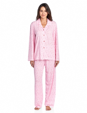 Casual Nights Women's Long Sleeve Rayon Button Down Pajama Set - Pink Starts - Please use our size chart to determine which size will fit you best, if your measurements fall between two sizes we recommend ordering a larger size as most people prefer their sleepwear a little looser.Medium: Measures US Size 8-10, Chests/Bust 36-38" Large: Measures US Size 12-14, Chests/Bust 38.5-40" X-Large: Measures US Size 16-18, Chests/Bust 41.5-42" XX-Large: Measures US Size 18-20, Chests/Bust 43-45"Soft and lightweight Rayon Knit Pajamas in a fun prints and patterns, coziest pajamas you'll ever own. Features Button down closure with notch collar, matching easy pull on pajama pants with elastic waistband for added comfort, These pjs offer comfortable straight fit perfect for sleeping or curling up on the couch to watch a movie.