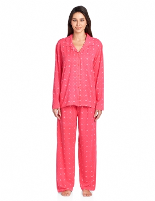 Casual Nights Women's Long Sleeve Rayon Button Down Pajama Set - Red Snow - Please use our size chart to determine which size will fit you best, if your measurements fall between two sizes we recommend ordering a larger size as most people prefer their sleepwear a little looser.Medium: Measures US Size 8-10, Chests/Bust 36-38" Large: Measures US Size 12-14, Chests/Bust 38.5-40" X-Large: Measures US Size 16-18, Chests/Bust 41.5-42" XX-Large: Measures US Size 18-20, Chests/Bust 43-45"Soft and lightweight Rayon Knit Pajamas in a fun prints and patterns, coziest pajamas you'll ever own. Features Button down closure with notch collar, matching easy pull on pajama pants with elastic waistband for added comfort, These pjs offer comfortable straight fit perfect for sleeping or curling up on the couch to watch a movie.