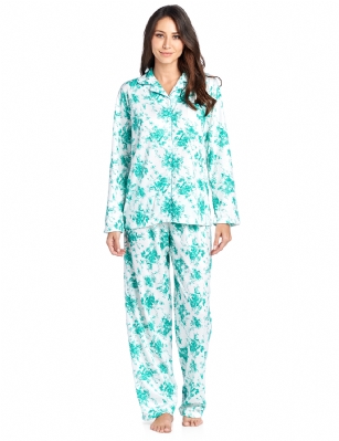 Casual Nights Women's Long Sleeve Notch Collar Floral Pajama Set - Light Green - Sizing Recommendations: Medium (2-4) Large (6-8) X-Large (10-12) XX-Large (14-16) XXX-Large (16-18).This Softand lightweight Knit Pajamas in a funfloral pattern, is the coziest pajamas you'll ever own. Features Piped finish Button down closureand open pocket, Pant has Elastic wasteband. A comfortable straight fit perfect for sleeping or curling up on the couch to watch a movie