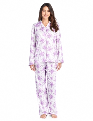 Casual Nights Women's Long Sleeve Notch Collar Floral Pajama Set - Light Purple - Sizing Recommendations: Medium (2-4) Large (6-8) X-Large (10-12) XX-Large (14-16) XXX-Large (16-18).This Softand lightweight Knit Pajamas in a funfloral pattern, is the coziest pajamas you'll ever own. Features Piped finish Button down closureand open pocket, Pant has Elastic drawstring at waist. A comfortable straight fit perfect for sleeping or curling up on the couch to watch a movie
