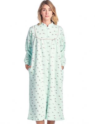 Casual Nights Women's Long Quilted Robe House Dress - Mint Rust - This Long Quilted Lounger Housecoat Robe from Casual Nights, exceptionally lightweight made from cotton blend soft to the touch fabric. Lounge robe  features; long sleeves, quilted detail, embroidered flowers, front hand pocket, 7 easy button front closure makes this lounger easy to wear. Mid-calf length measures approx. 44 Inches. A comfort loose fit style perfect for spas, shower houses, lounging, changing. sleeping and more. 
