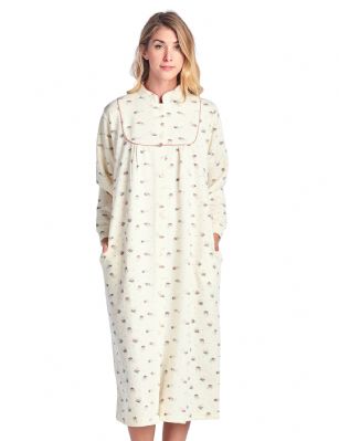Casual Nights Women's Long Quilted Robe House Dress - Yellow Rust - This Long Quilted Lounger Housecoat Robe from Casual Nights, exceptionally lightweight made from cotton blend soft to the touch fabric. Lounge robe  features; long sleeves, quilted detail, embroidered flowers, front hand pocket, 7 easy button front closure makes this lounger easy to wear. Mid-calf length measures approx. 44 Inches. A comfort loose fit style perfect for spas, shower houses, lounging, changing. sleeping and more. 