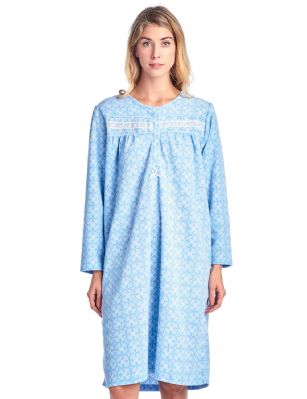 Casual Nights Women's Long Sleeve Micro Fleece Cozy Floral Nightgown - Blue - Hit the sack in total comfort with this Soft and lightweight Micro Fleece Gownin a funFloral patterns, Features7 Button closure,Long sleeves,detailed with lace Ribbonfor an extra feminine touch. A comfortable fit perfect for sleeping or lounging around.
