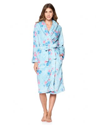 Casual Nights Women's Floral Long Sleeve Mini Popcorn Fleece Plush Robe - Blue - Sizing Recommendations: Size Medium (4-6) Large (8-10) X-Large (12-14) XX-Large (16-18)Wrap around in comfort with this cozy warm Plush Fleece Robe From Casual Nights, Exceptionally lightweight Bathrobe with Fun and elegant prints. Featuring a shawl collar and foldover cuffs, Long sleeves, matching self-Tie belt, Attached inner tie and 2 hand Pockets. Effortless Design perfect for Lounging, Relaxing or just layering on.