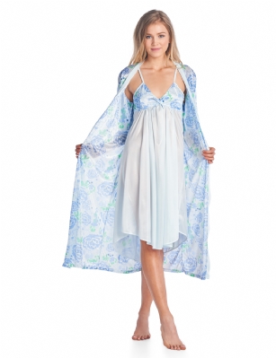 Casual Nights Women's Satin 2 Piece Robe and Nightgown Set - Blue - Size Recommendations: Medium (2-4) Large (6-8) X-Large (10-12) XX-Large (14-16), Order size up for better lounging. Settle in for a quiet evening at home with this soft and cozy Sleepwear Set from Casual Nights, designed in silky satin fabric with a Sexy flowing silhouette. Robe features roomy armholes, self-tie closure, approx. 48" in length. Matching sleeveless chemise nightshirt measures approx. 36" in, different neck styles offered. Wrap up your night in something luxe. Effortless design perfect for Lounging, Relaxing or just layering on. See the selection of beautiful prints and solid colors, styled with delicate ruffles, lace, contrast trimming, or bow. Choose the set that suits you best! 