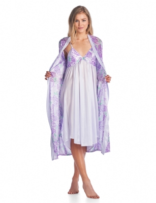 Casual Nights Women's Satin 2 Piece Robe and Nightgown Set - Purple - Size Recommendations: Medium (2-4) Large (6-8) X-Large (10-12) XX-Large (14-16), Order size up for better lounging. Settle in for a quiet evening at home with this soft and cozy Sleepwear Set from Casual Nights, designed in silky satin fabric with a Sexy flowing silhouette. Robe features roomy armholes, self-tie closure, approx. 48" in length. Matching sleeveless chemise nightshirt measures approx. 36" in, different neck styles offered. Wrap up your night in something luxe. Effortless design perfect for Lounging, Relaxing or just layering on. See the selection of beautiful prints and solid colors, styled with delicate ruffles, lace, contrast trimming, or bow. Choose the set that suits you best! 