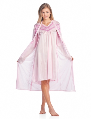 Casual Nights Women's Satin 2 Piece Robe and Nightgown Set - Embroidered Pink - Size Recommendations: Medium (2-4) Large (6-8) X-Large (10-12) XX-Large (14-16), Order size up for better lounging. Settle in for a quiet evening at home with this soft and cozy Sleepwear Set from Casual Nights, designed in silky satin fabric with a Sexy flowing silhouette. Robe features roomy armholes, self-tie closure, approx. 48" in length. Matching sleeveless chemise nightshirt measures approx. 36" in, different neck styles offered. Wrap up your night in something luxe. Effortless design perfect for Lounging, Relaxing or just layering on. See the selection of beautiful prints and solid colors, styled with delicate ruffles, elegant embroidery, lace, contrast trimming, or bow. Choose the set that suits you best! 