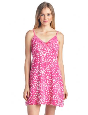 Casual Nights Women's Sleepwear Camisole Nightshirt Nightie - Pink - This Women's Fancy Lace Chemise Nightshirt is made from lightweight soft 55% Cotton/ 40% Polyester/ 5% Spandex fabric. Camisole sleep shirt Features; lace at the neck, satin bow accent, A-line silhouette, adjustable spaghetti straps, mid-thigh length approx. 31" inches excluding straps. Wear as slip undershirt under your cloths or add to your sleepwear collection, alone or with a pajama shorts or pants. 