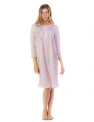 Casual Nights Women's Long Sleeve Pointelle Embroidered Night Gown - Pink