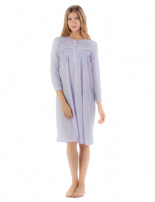 Casual Nights Women's Long Sleeve Pointelle Embroidered Night Gown - Purple - Hit the sack in total comfort with this Pointelle Soft and lightweight Knit Night Gown, Features4 Button closure,Long sleeves,detailed with lace, Sating Ribbonand Embroidery for an extra feminine touch. A comfortable fit perfect for sleeping or lounging around.