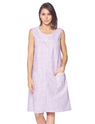 Casual Nights Women's Zipper Front House Dress Sleeveless Seersucker Housecoat Duster Lounger - Polka Dots Purple - This lightweight Cute and comfortable House coat with Zipper front shift dress Duster for ladies from the Casual Night's Lounge and Sleepwear robes Collection, Thin and light spring/time - summer house robe in gingham checkered and polka dots pattern design, this easy to wear dress bathrobe is made of 55% Cotton, 45% Polyester Seersucker fabric. Housedress sleep dress Features: Pull over tank gown with Half zippper front zip up closure for easy wearing and easy put on/off, flattering round scoop neck, 2 roomy front pockets, hits above the knee approx. 40 length. This lounge wear muumuu dress has a relaxed comfortable fit and comes in regular and plus sizes S, M, L, XL, 2X, 3X, 4X. versatile multi uses, throw over your clothes as house robe while cleaning, washing and cooking, wear around the house as relaxed home day waltz dress, a nightgown to sleep in the spring and hot summer nights as a sleepshirt dress, This sleep robe gown is perfect to use for maternity, labor/delivery, hospital gown. Makes a perfect Mother's Day gift for your loved ones, mom, older women or elderly grandmother. Even beautiful enough for outside shopping and walking, comfortable enough for everyday use around the house.  Please use our size chart to determine which size will fit you best, if your measurements fall between two sizes, we recommend ordering a larger size as most people prefer their sleepwear a little looser. Small: Measures US Size 4-6, Chests/Bust 34"-35" Medium: Measures US Size 8-10, Chests/Bust 36"-37" Large: Measures US Size 1214, Chests/Bust 38"-40" X-Large: Measures US Size 16-18, Chests/Bust 41"-43" XX-Large: Measures US Size 18W-20W, Chests/Bust 46-48" 3X-Large: Measures US Size 22W-24W, Chests/Bust 50-52" 4X-Large: Measures US Size 26-28, Chests/Bust 54-56" 