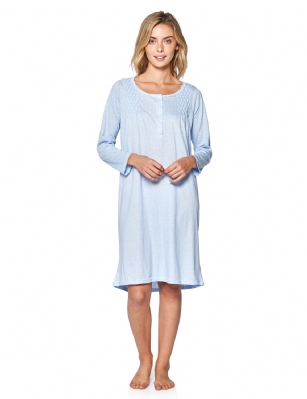 Casual Nights Women's Stars Pintucked Long Sleeve Nightgown - Blue - Size recommendation: Size Medium (4-6) Large (8-10) X-Large (12-14) XX-Large (16-18), Order one size up For a more Relaxed FitHit the sack in total comfort with this Soft and lightweight Knit Nightgown From Casual Nights in fun polka dot/ stars printed pattern, Features 5 Button front closure, long sleeves, detailed with lace, and pintucked yoke for an extra feminine touch. A comfortable fit perfect for sleeping or lounging around as a housedress.