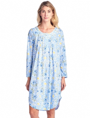 Casual Nights Women's Floral Pintucked Long Sleeve Nightgown - Blue - Please use this size chart to determine which size will fit you best, if your measurements fall between two sizes we recommend ordering a larger size as most people prefer their sleepwear a little looser.Medium: Measures US Size 68, Chests/Bust 35-36" Large: Measures US Size 10-12, Chests/Bust 37-38" X-Large: Measures US Size 12-14, Chests/Bust 38.5-40" XX-Large: Measures US Size 16-18, Chests/Bust 40.5-42"3X-Large: Measures US Size 18-20, Chests/Bust 41.5-43"4X-Large: Measures US Size 22-24, Chests/Bust 42.5-44"5X-Large: Measures US Size 26-28, Chests/Bust 43.5-45"Hit the sack in total comfort with this Soft and lightweight Cotton Blend Nightgown, Features round neck, Approximately 40" inches from shoulder to hem, long sleeves, 5 button closure, detailed with lace, satin ribbon, pin-tucked detail for an extra feminine touch. A comfortable fit perfect for sleeping or lounging around.Get the perfect Christmas holiday or birthday gift set for your wife, elderly mom, teen girls, or a friend you love.