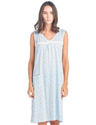 Casual Nights Women's Cotton Sleeveless Nightgown Sleep Shirt Chemise - White Blue - Please use our size chart to determine which size will fit you best, if your measurements fall between two sizes we recommend ordering a larger size as most people prefer their sleepwear a little looser.  Medium: Measures US Size 68, Chests/Bust 35-36" Large: Measures US Size 10-12, Chests/Bust 37-38" X-Large: Measures US Size 12-14, Chests/Bust 38.5-40" XX-Large: Measures US Size 16-18, Chests/Bust 41.5-42" 3X-Large: Measures US Size 18-20, Chests/Bust 42.5-44" You'll love slipping into This Women's Cotton Sleeveless Nightgown Shirt from Casual Nights thats made of a 100% breathable soft cotton fabric which feels great to touch and even greater to wear. Sleep nightshirt features; Beautiful flower prints and designs, V-neck, sleeveless, open pocket, front bow and lace accent, flirty length measures Approx. 35" inches from shoulder to hem. Wear it alone or with pajama shorts or pants. Excellent gift idea for any occasion. 