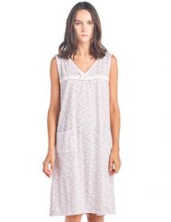 Casual Nights Women's Cotton Sleeveless Nightgown Sleep Shirt Chemise - White Pink