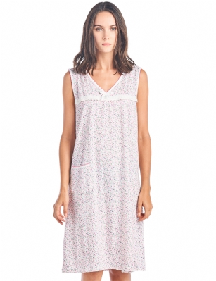 Casual Nights Women's Cotton Sleeveless Nightgown Sleep Shirt Chemise - White Pink - Please use our size chart to determine which size will fit you best, if your measurements fall between two sizes we recommend ordering a larger size as most people prefer their sleepwear a little looser.  Medium: Measures US Size 68, Chests/Bust 35-36" Large: Measures US Size 10-12, Chests/Bust 37-38" X-Large: Measures US Size 12-14, Chests/Bust 38.5-40" XX-Large: Measures US Size 16-18, Chests/Bust 41.5-42" 3X-Large: Measures US Size 18-20, Chests/Bust 42.5-44" You'll love slipping into This Women's Cotton Sleeveless Nightgown Shirt from Casual Nights thats made of a 100% breathable soft cotton fabric which feels great to touch and even greater to wear. Sleep nightshirt features; Beautiful flower prints and designs, V-neck, sleeveless, open pocket, front bow and lace accent, flirty length measures Approx. 35" inches from shoulder to hem. Wear it alone or with pajama shorts or pants. Excellent gift idea for any occasion. 