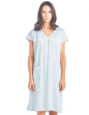 Casual Nights Women's Cotton Floral Short Sleeve Nightgown - Blue - Please use our size chart to determine which size will fit you best, if your measurements fall between two sizes we recommend ordering a larger size as most people prefer their sleepwear a little looser.  Medium: Measures US Size 24, Chests/Bust 33-34" Large: Measures US Size 10-12, Chests/Bust 37-38" X-Large: Measures US Size 12-14, Chests/Bust 38.5-40" XX-Large: Measures US Size 16-18, Chests/Bust 41.5-42" 3X-Large: Measures US Size 18-20, Chests/Bust 42.5-44" You'll love slipping into This Women's Cotton Short Sleeve Nightgown Shirt from Casual Nights thats made of a 100% breathable soft cotton fabric which feels great to touch and even greater to wear. Sleep nightshirt features; Beautiful flower prints and designs, V-neck, sleeveless, open pocket, front bow and lace accent, flirty length measures Approx. 35" inches from shoulder to hem. Wear it alone or with pajama shorts or pants. Excellent gift idea for any occasion. 