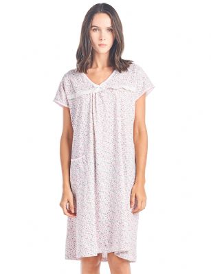 Casual Nights Women's Cotton Floral Short Sleeve Nightgown - Pink - Please use our size chart to determine which size will fit you best, if your measurements fall between two sizes we recommend ordering a larger size as most people prefer their sleepwear a little looser.  Medium: Measures US Size 24, Chests/Bust 33-34" Large: Measures US Size 10-12, Chests/Bust 37-38" X-Large: Measures US Size 12-14, Chests/Bust 38.5-40" XX-Large: Measures US Size 16-18, Chests/Bust 41.5-42" 3X-Large: Measures US Size 18-20, Chests/Bust 42.5-44" You'll love slipping into This Women's Cotton Short Sleeve Nightgown Shirt from Casual Nights thats made of a 100% breathable soft cotton fabric which feels great to touch and even greater to wear. Sleep nightshirt features; Beautiful flower prints and designs, V-neck, sleeveless, open pocket, front bow and lace accent, flirty length measures Approx. 35" inches from shoulder to hem. Wear it alone or with pajama shorts or pants. Excellent gift idea for any occasion. 