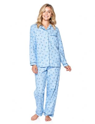 Casual Nights Women's Flannel Long Sleeve Button Down Pajama Set - Blue Floral - Please use our size chart to determine which size will fit you best, if your measurements fall between two sizes we recommend ordering a larger size as most people prefer their sleepwear a little looser.Small: Measures US Size 4-6, Chests/Bust 35-38" Medium: Measures US Size 8-10, Chests/Bust 37-40" Large: Measures US Size 12-14, Chests/Bust 38-42" X-Large: Measures US Size 14-16, Chests/Bust 42-44" XX-Large: Measures US Size 16-18, Chests/Bust 44-46" 3X-Large: Measures US Size 22, Chests/Bust 46-484X-Large: Measures US Size 24, Chests/Bust 50-54"Soft and lightweight Flannel Pajamas in a fun paisley pattern, coziest pajamas you'll ever own. Features Button down closure, Lace And Ribbon finish, elastic drawstring waist. These pjs offer comfortable straight fit perfect for sleeping or curling up on the couch to watch a movie.