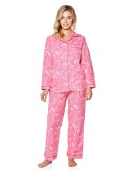 Casual Nights Women's Flannel Long Sleeve Button Down Pajama Set - Pink