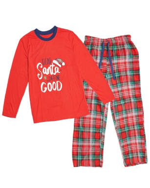 Casual Nights Junior Holiday 2 Piece Jersey Top and Micro Fleece Pants Pjs Set - Red/Green Plaid - These Unisex Youth Kids Christmas Holiday Cotton Top and Fleece Pajama bottoms Sleepwear Set from Casual Nights is made from a lightweight soft premium 100% Polyester fabric. Flame Resistant Nightwear Fabric and Snug Fitting Fit is important for your child's safety. Pullover Tee and Pull on bottom is Exceptionally lightweight Designed to keep you Cozy and warm during the cold winder days, Wear it at home, lazy around the house or to sleep in comfort, Perfect for Christmas Eve and morning holiday! Pant features; Comfortable covered inner elastic waistband for a more custom fit with drawstring, approx. 27" Inseam length. Loose and roomy fit to ensure maximum comfort and plenty of room to ease while lounging and sleeping, Adorable winter panda or classic plaid patterns, Get the perfect Nightwear Pjs Christmas holiday or birthday gift set for your teen boys and Girls,